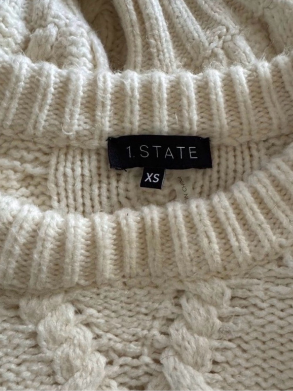 1.STATE Ivory Cable Knit Sweater XS Cream Cotton Blend Chunky Crewneck Knit - Picture 5 of 5